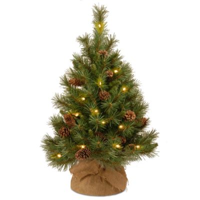 National Tree Company - 3' Pine Cone Burlap Tree with 35 Warm White Battery Operated LED Lights w/Timer