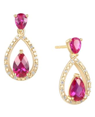 Macy's - Ruby (1-1/5 ct. t.w.) & Diamond (1/20 ct. t.w.) Openwork Teardrop Drop Earrings in 14k Gold-Plated Sterling Silver