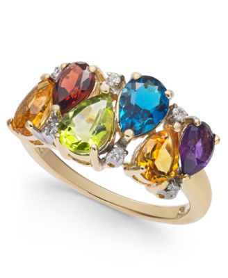 Macy's - Multi-Gemstone (3-1/3 ct. t.w.) & Diamond (1/20 ct. t.w.) Ring in 10k Gold