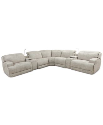Furniture - Sebaston 7-Pc. Fabric Sectional with 2 Power Motion Recliners and 2 USB Consoles