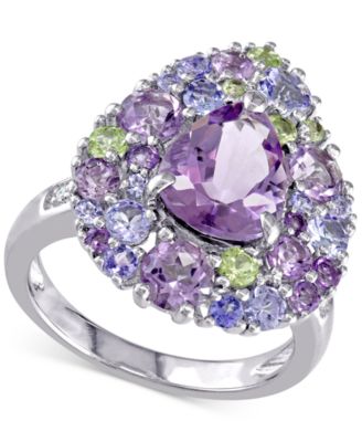 Delmar - Multi-Gemstone (4-1/3 ct. t.w.) & Diamond Accent Teardrop Cluster Ring in Sterling Silver