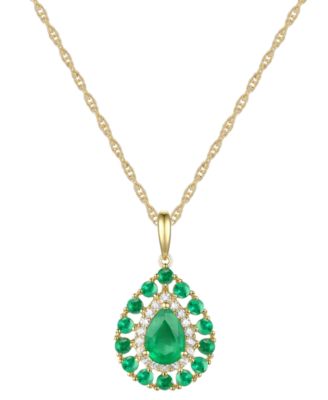 Macy's - Emerald (1-1/8 ct. t.w.) & Diamond (1/10 ct. t.w.) Teardrop 18" Pendant Necklace in 14k Gold (Also in Ruby & Sapphire)