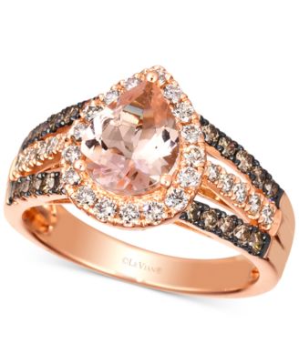 Le Vian - Peach Morganite (1-1/10 ct. t.w.) & Diamond (3/4 ct. t.w.) Pear Halo Ring in 14k Rose Gold