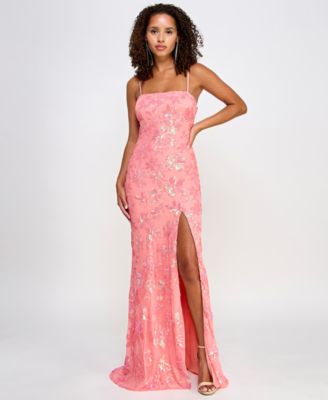 Emerald Sundae - Juniors' Floral-Sequined Gown