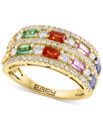 EFFY Collection - Multi-Gemstone (7/8 ct. t.w.) & Diamond (5/8 ct. t.w.) Double Row Statement Ring in 14k Gold