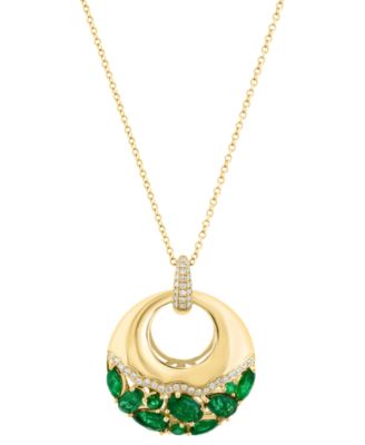 EFFY Collection - Emerald (1-7/8ct. t.w.) & Diamond (1/6 ct. t.w.) Cluster Polished Circle 18" Pendant Necklace in 14k Gold