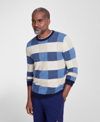 Club Room - Men's Textured Check Merino Crewneck Sweater