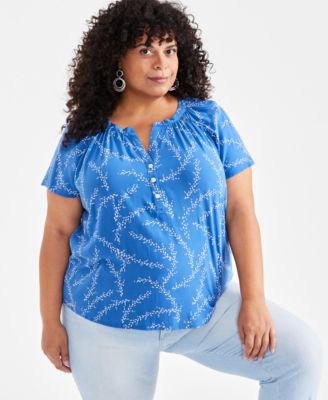 Style & Co - Plus Size Major Dot Printed Flutter-Sleeve Top, Created for Macy's