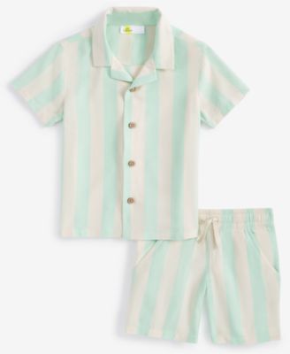 Epic Threads - Toddler Boys Cabana Stripe Woven Short-Sleeve Shirt & Shorts Set