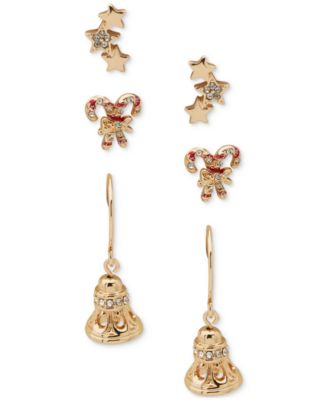 lonna & lilly - Gold-Tone 3-Pc. Set Pav&eacute; Candy Cane Earrings
