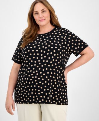 AK Anne Klein - Plus Size Dot-Print Button-Back Top