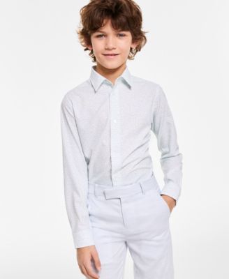 Calvin Klein - Big Boys Long-Sleeve Stretch Floral-Print Shirt