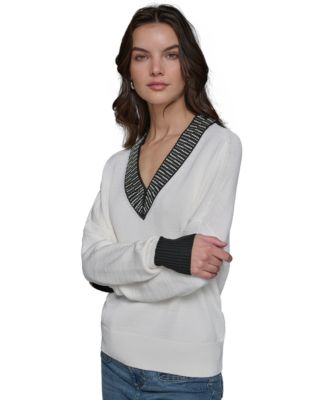 KARL LAGERFELD PARIS - Women's Embellished V-Neck Sweater