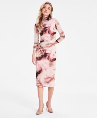 Bar III - Women's Turtleneck Watercolor Mesh Dress