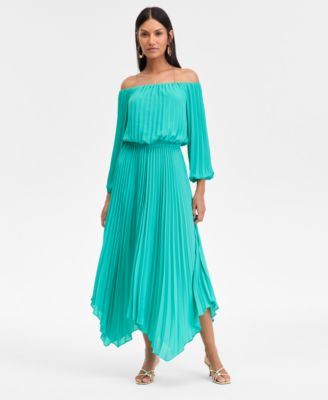 I.N.C. International Concepts - Women's Printed Pleated Off-The-Shoulder Maxi Dress