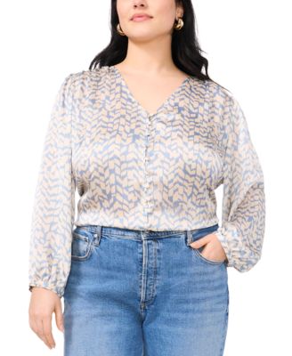 Vince Camuto - Plus Size V-Neck Satin Button-Front Blouse