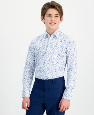 Michael Kors - Big Boys Floral-Print Classic-Fit Dress Shirt