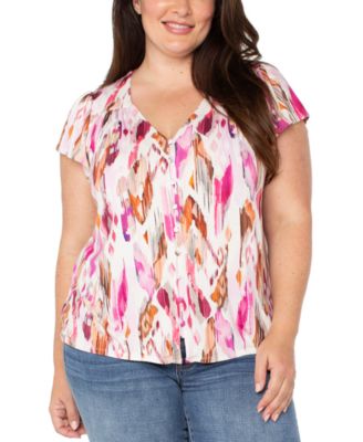 Liverpool Los Angeles - Plus Size Flutter-Sleeve Button-Front Top