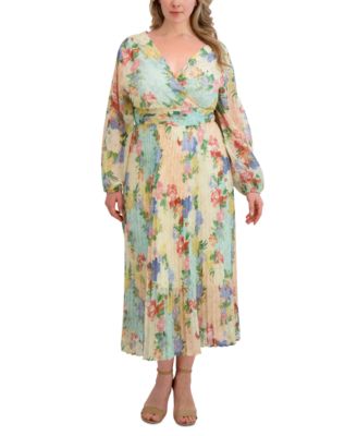 Siena - Plus Size Floral-Print Pleated Maxi Dress