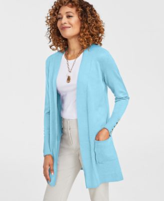JM Collection - Petite Open-Front Buttoned-Cuff Cardigan