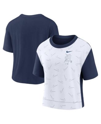 Nike - Women's Navy/White Detroit Tigers Line Up High Hip Fashion T-Shirt