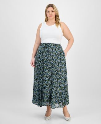On 34th - Trendy Plus Size Floral Femme Drawstring Maxi Skirt