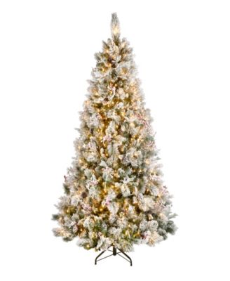 National Tree Company - National Tree 7 .5' Snowy Bedford Pine Tree with Red Berries, Cedar Leaves, Mixed Cones 700 Clear Lights