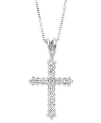 Macy's - Diamond Cross Pendant Necklace in 14k White Gold (1/4 ct. t.w.)