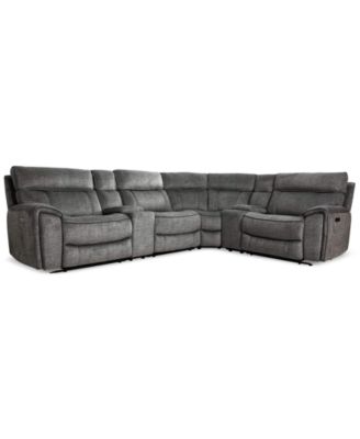 Furniture - Hutchenson 6-Pc. Fabric Sectional with 2 Power Recliners, Power Headrests and 2 Consoles with USB