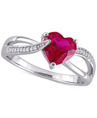 Macy's - Lab-Grown Ruby (1-5/8 ct. t.w.) & Diamond (1/20 ct. t.w.) Heart Ring in Sterling Silver