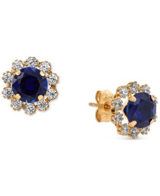 Macy's - Lab-Grown Opal (5/8 ct. tw.) & Lab-Grown White Sapphire (5/8 ct. t.w.) Halo Stud Earrings in 14k Gold (Also in Lab-Grown Blue Sapphire)