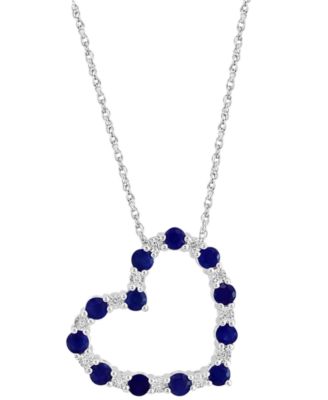 EFFY Collection - Sapphire (1-1/3 ct. t.w.) & Diamond (1/20 ct. t.w.) Open Heart 18" Pendant Necklace in Sterling Silver