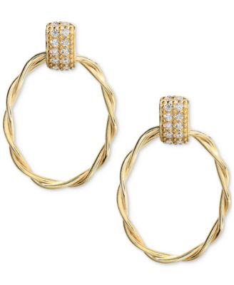 Macy's - Diamond Oval Twist Doorknocker Drop Earrings (1/5 ct. t.w.) in 14k Gold-Plated Sterling Silver
