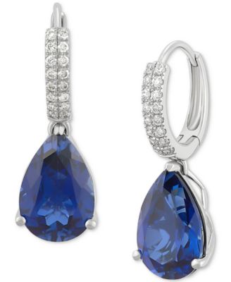 Grown With Love - Lab Grown Sapphire (8-1/8 ct. t.w.) & Diamond (1/4 ct. t.w.) Pear Dangle Hoop Earrings in 14k White Gold