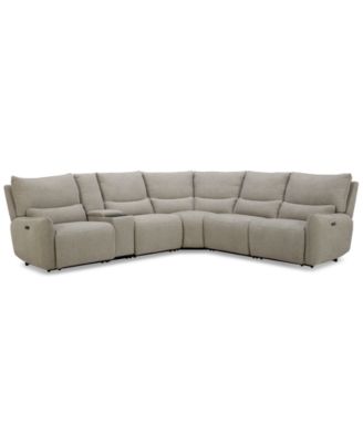 Furniture - Olper 6-Pc. Fabric Zero Wall Sectional Sofa with Two Power Motion Pieces & Console