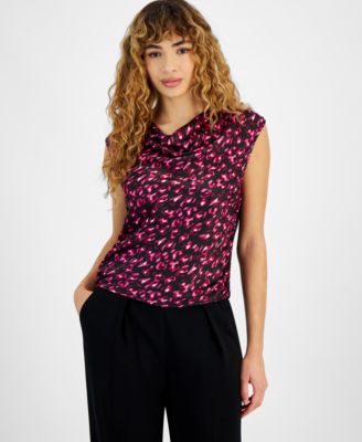 Bar III - Women's Printed Cowlneck Blouse
