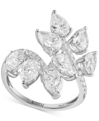 EFFY Collection - Lab Grown Diamond Pear & Round Leaf Motif Bypass Ring (3-1/4 ct. t.w.) in 14k White Gold