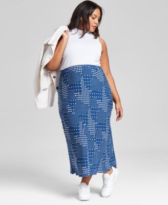 And Now This - Plus Size Polka Dot Maxi Skirt