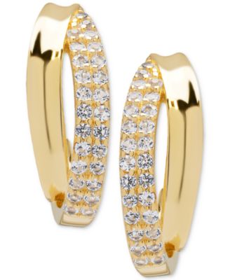 Macy's - Lab Grown White Sapphire (1/2 ct. t.w.) Double Row Half Hoop Earrings in 14k Gold Over Sterling Silver