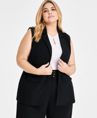 Bar III - Trendy Plus Peak-Lapel Open-Front Long Vest
