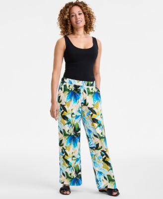 JM Collection - Women's Printed Satin Pull-On Pants