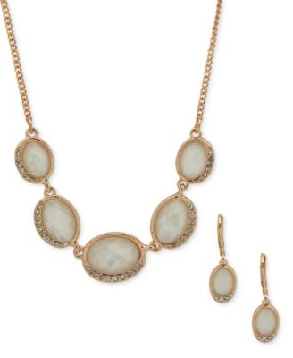 Anne Klein - Gold-Tone Crystal Oval Frontal Necklace & Earrings Set