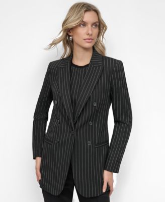 DKNY - Women's Pinstripe Double-Breasted Peak-Lapel Blazer