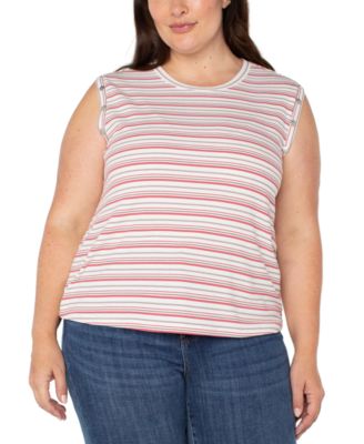 Liverpool Los Angeles - Plus Size Crewneck Striped Sleeveless Top