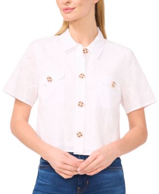 CeCe - Women's Patch-Pocket Short-Sleeve Button Down Shirt