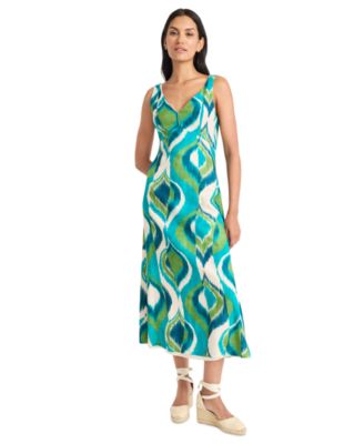 Maggy London - Women's Printed Double-Strap V-neck Midi Dress