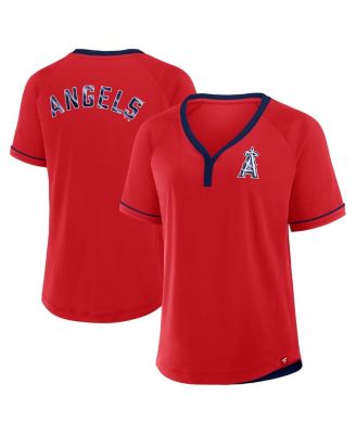 Fanatics - Women's Red Los Angeles Angels League Diva Star Raglan V-Neck T-Shirt
