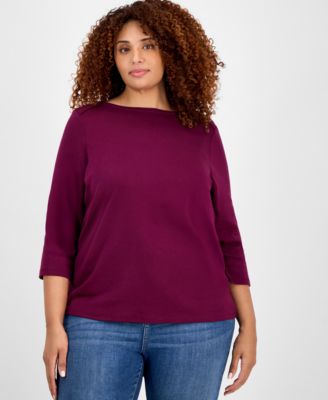 Style & Co - Plus Size Cotton Boat-Neck 3/4-Sleeve Top