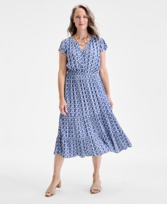 Style & Co - Women's Geo-Print Flutter-Sleeve Midi Dress