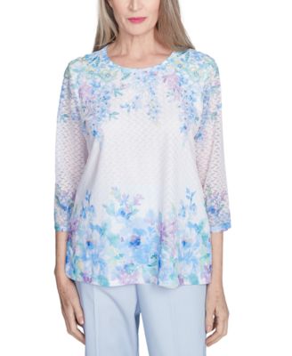 Alfred Dunner - Petite Placed-Floral 3/4-Sleeve Top